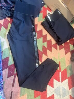 ultracor Black High-Waist Performance Leggings black stripe and laser cutouts L